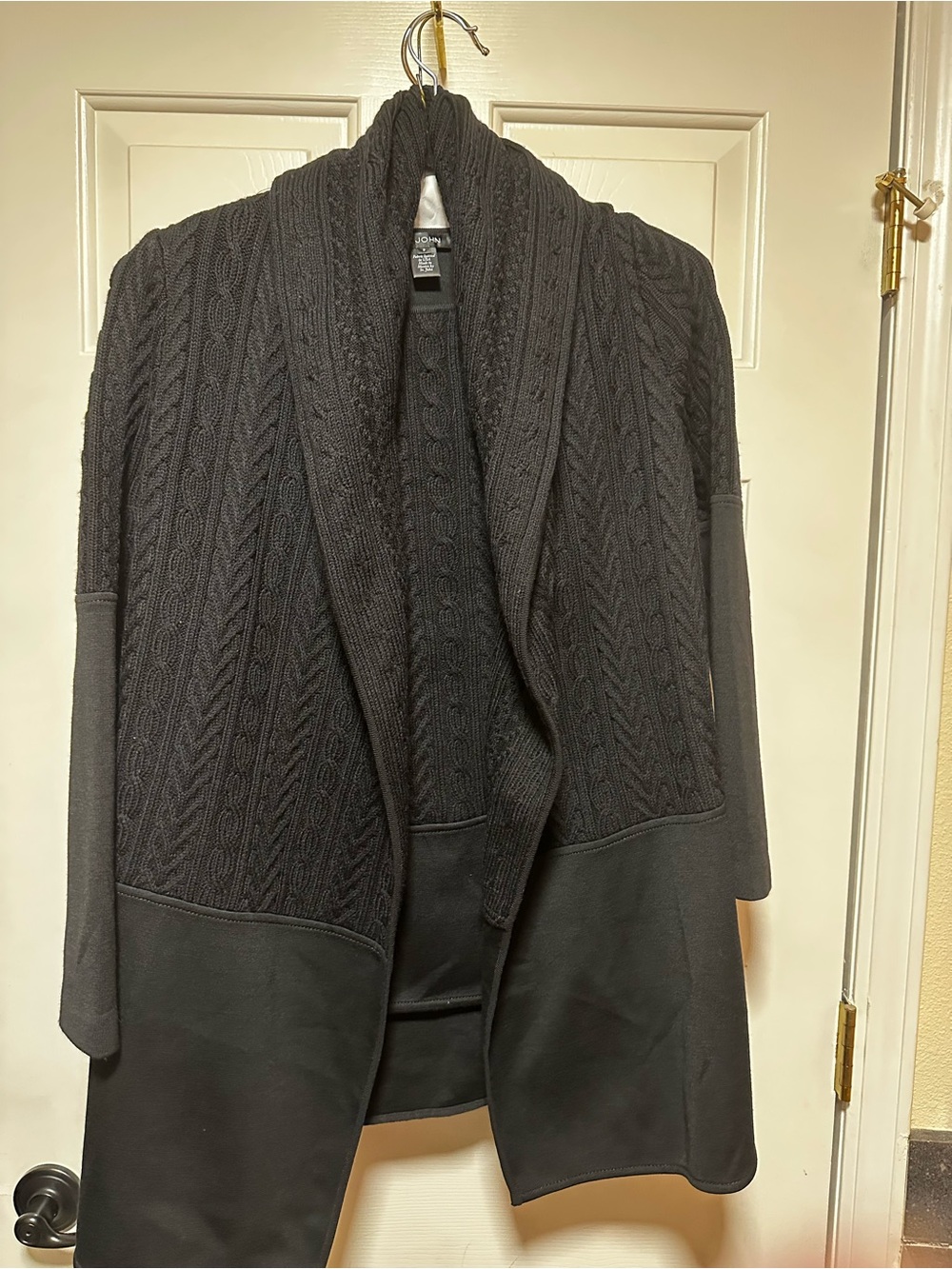 St. John Black Cable-Knit Shawl-Collar jacket and sleeveless top